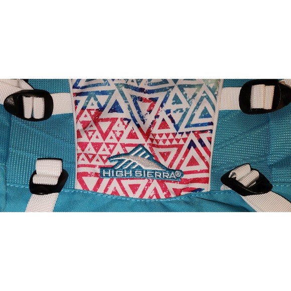 High Sierra Hiking Backpack Suspension System Teal Pink White Geometric Pattern - Picture 8 of 16